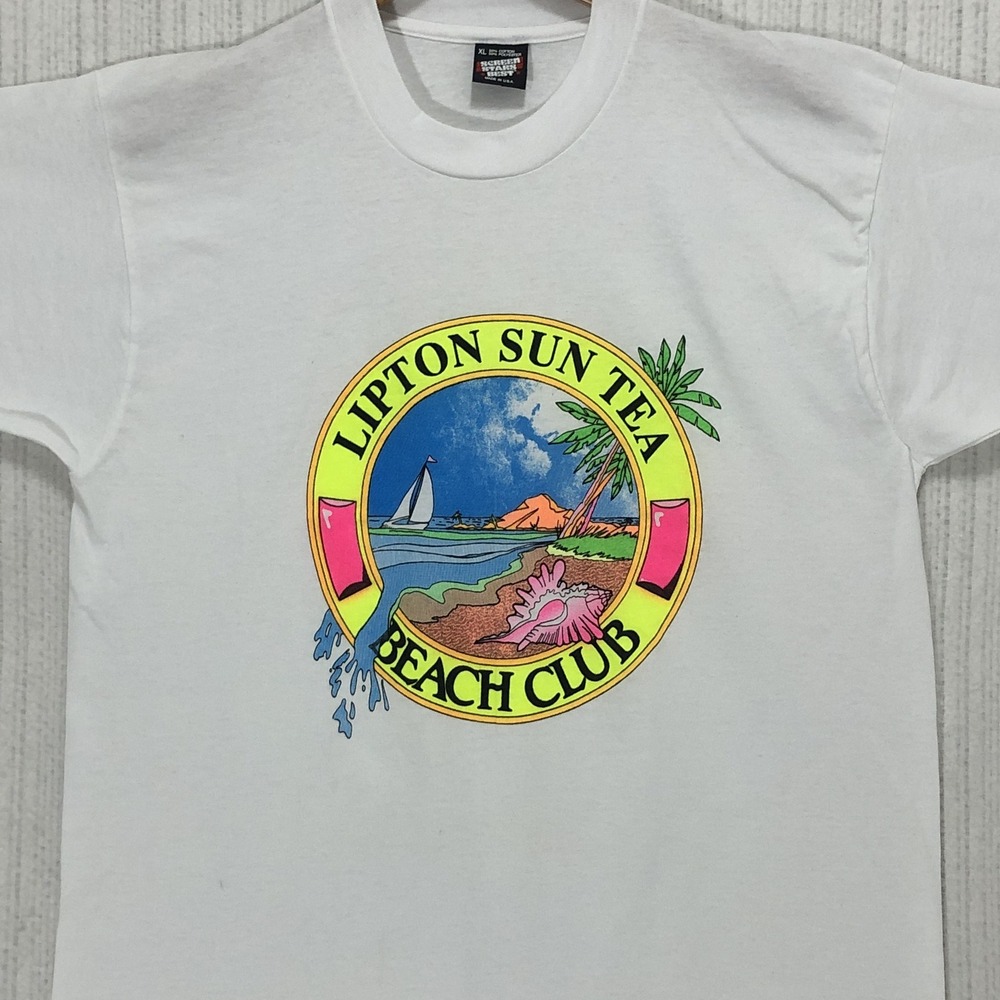 Vintage Lipton Sun Tea Beach Club T-Shirt XL Screen Stars Best White 90s USA
